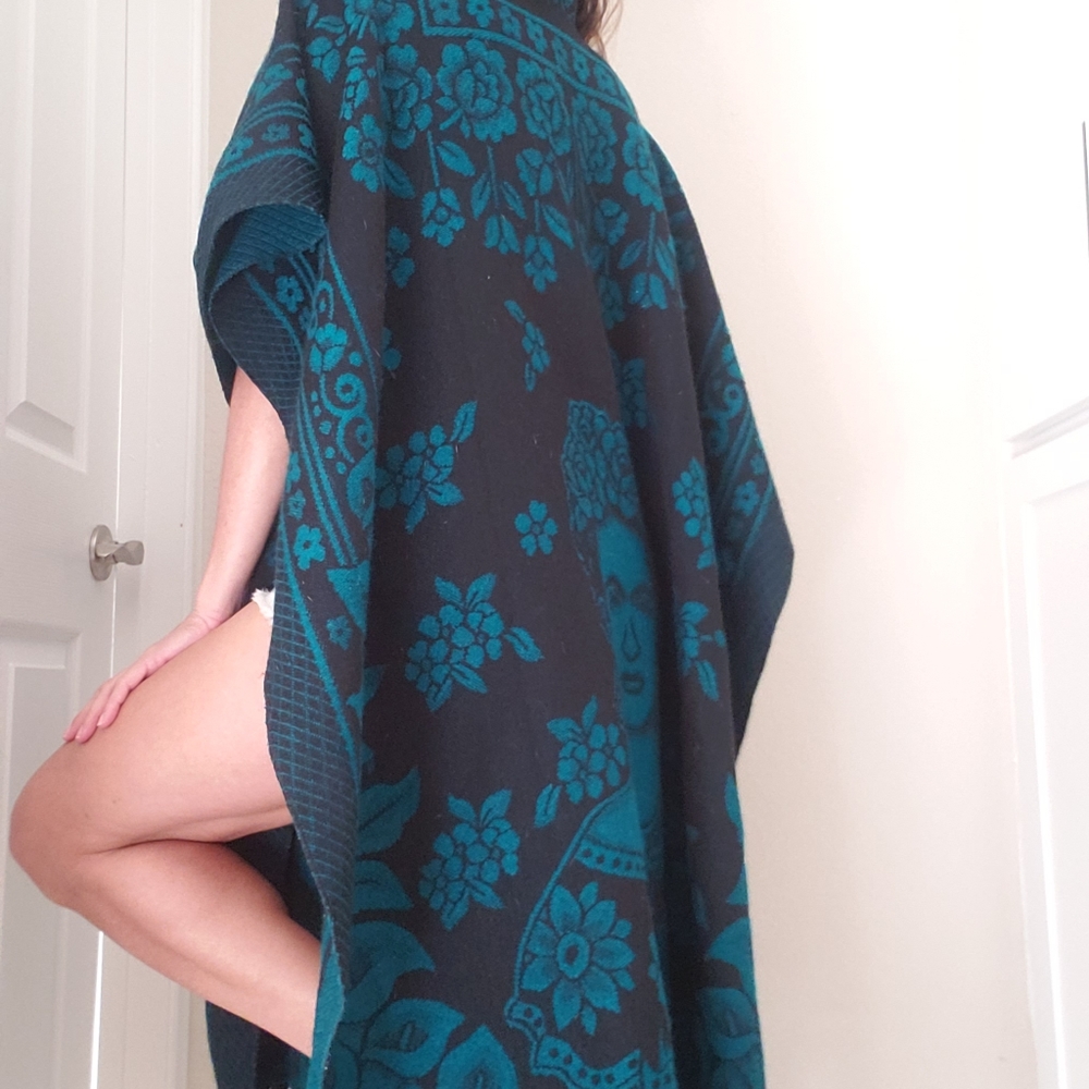 Frida Kahlo and Blue-Green Poncho, Cozy Poncho, Bo